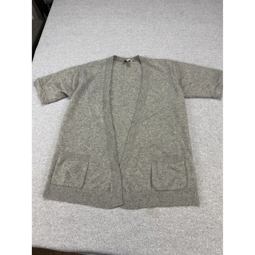 Ann Taylor Loft Womens Gray 100% Cashmere Short Sleeve Open Front Cardigan Large